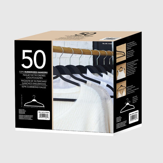 Standby Rubber Non-Slip Slim Clothes Hangers Black Wardrobe Space Saving 50 Pack