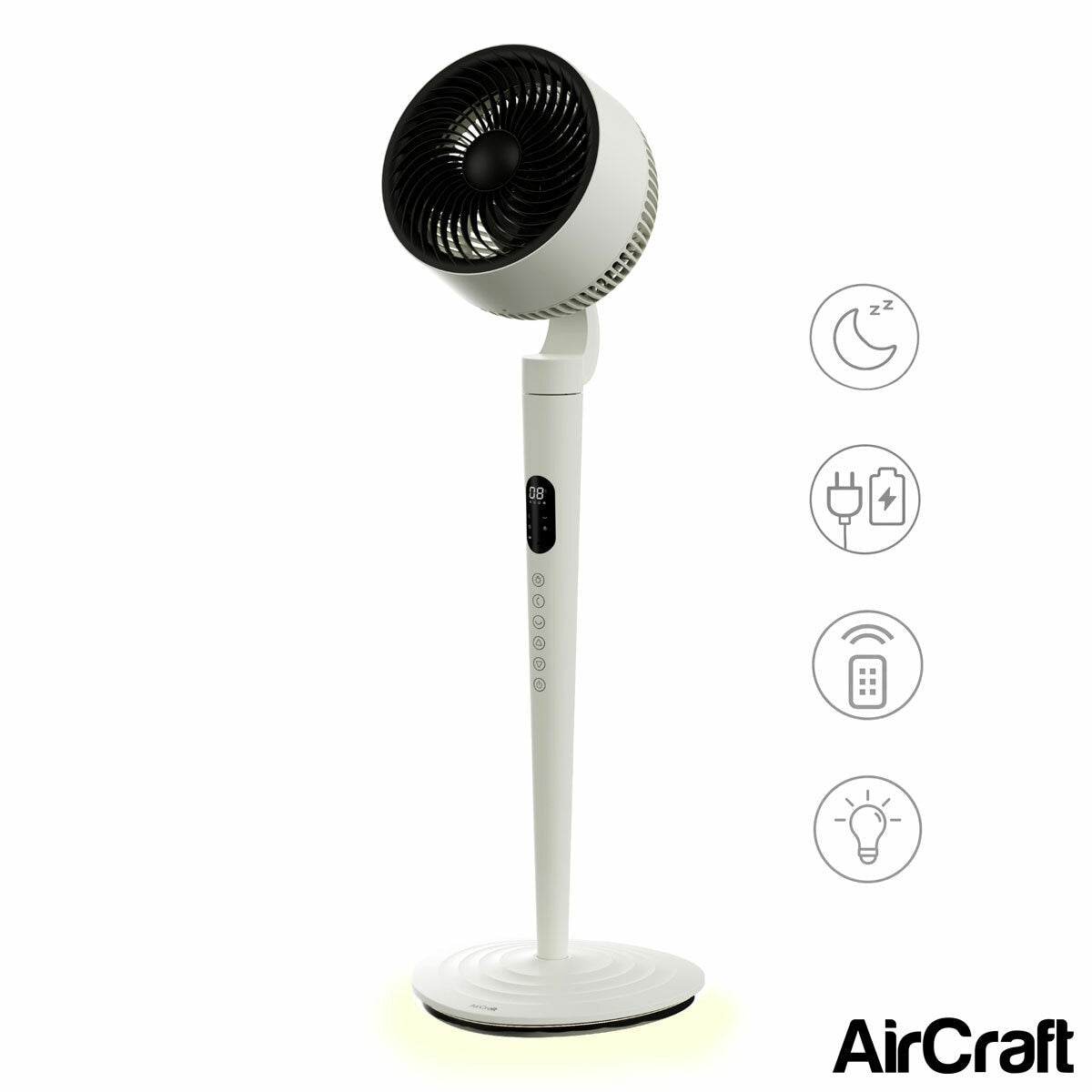 AirCraft AirLume Pedestal Fan Cordless Corded 12 Speed Stone White Remote