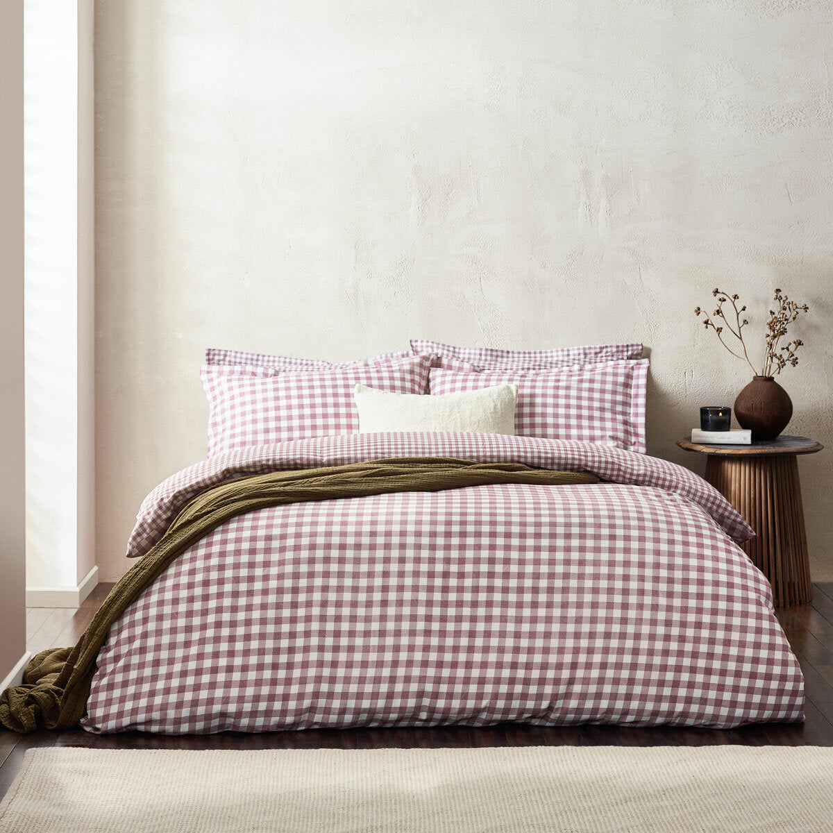 Yard Barton Pink Gingham Double Duvet Cover Set 100% Cotton 144 Thread Count