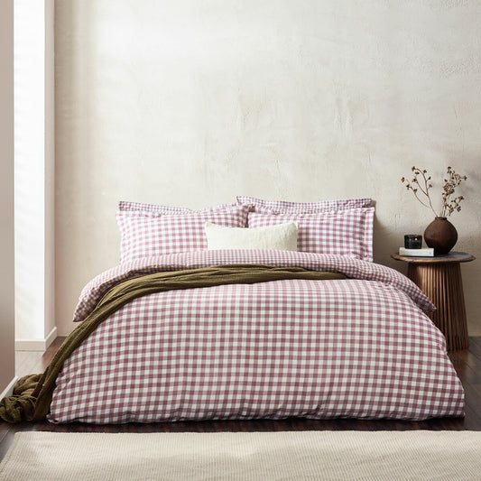 Yard Barton Pink Gingham Double Duvet Cover Set 100% Cotton 144 Thread Count