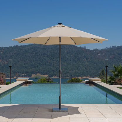 SunVilla 10ft Solar LED Garden Parasol Market Umbrella Beige Myra Aluminium Tilt