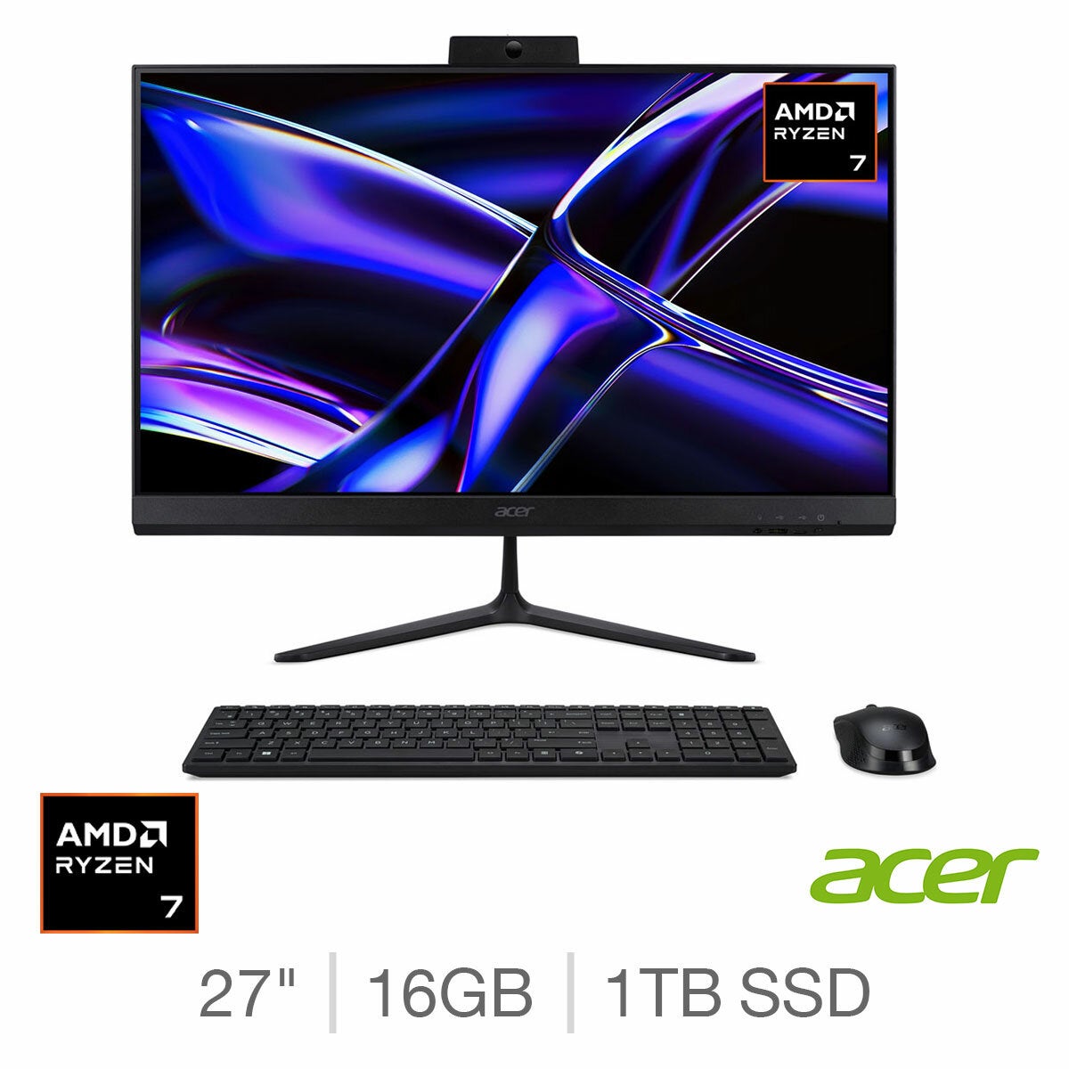 Acer C27-B All in One Desktop PC AMD Ryzen AI 7 16GB 1TB SSD 27" FHD Black