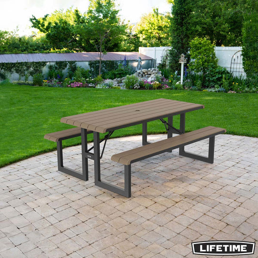 Lifetime 6ft Folding Picnic Table 60481 Brown 8 Seater Garden Outdoor 183cm