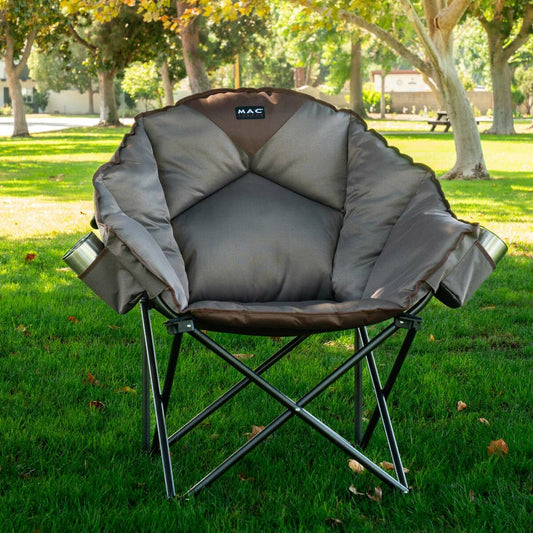 Mac Sports Extra Padded Club Camping Chair Brown Steel Frame 227kg Capacity