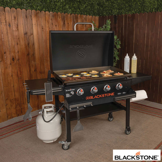 Blackstone 36" Gas Griddle BBQ 4 Burner 60000 BTU Hood Front Shelf Black Steel