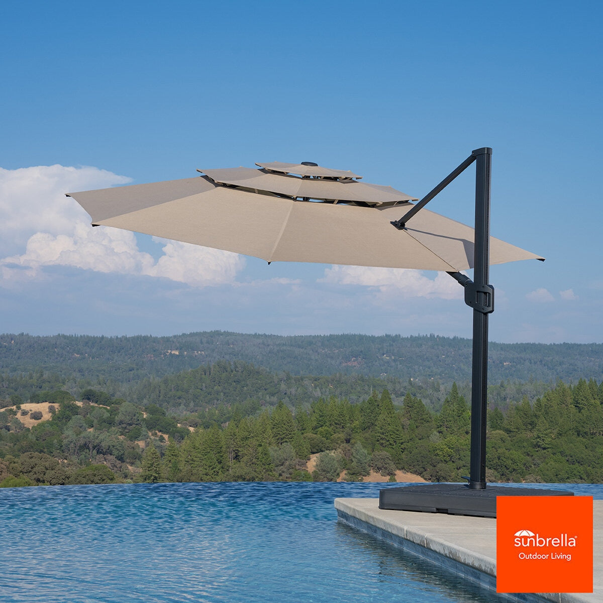 SunVilla 13ft Cantilever Parasol 3-Tier Sunbrella Canopy Mushroom Base Included