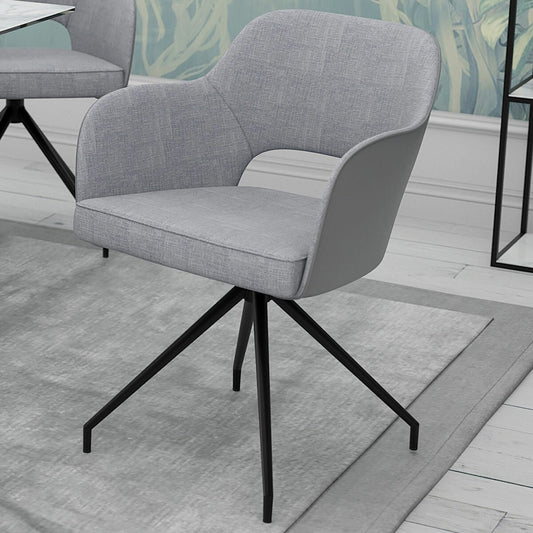 Akante Chicago Grey Swivel Dining Chairs Fabric PU Set of 2 Kitchen 83cm H