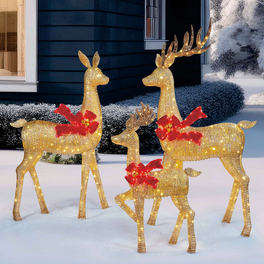 6ft LED Deer Family Set of 3 Gold Christmas Decoration Indoor Outdoor Steel