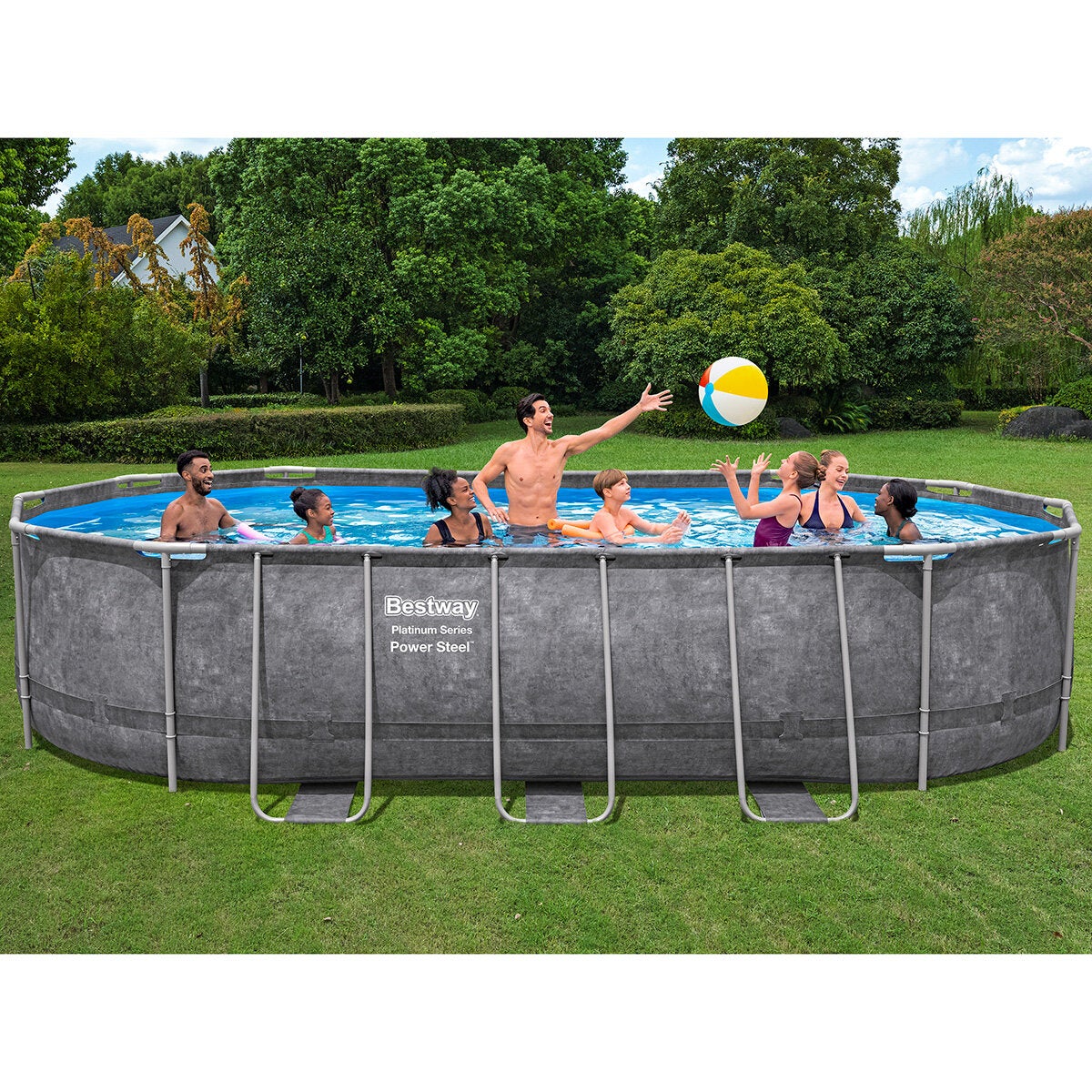 Bestway Power Steel Oval Pool 20x12ft 48in Sand Filter Solar Heater Grey