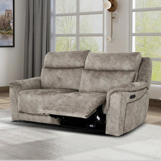 Oscar Grey Fabric Power Reclining 2.5 Seater Sofa USB Headrest Lounge