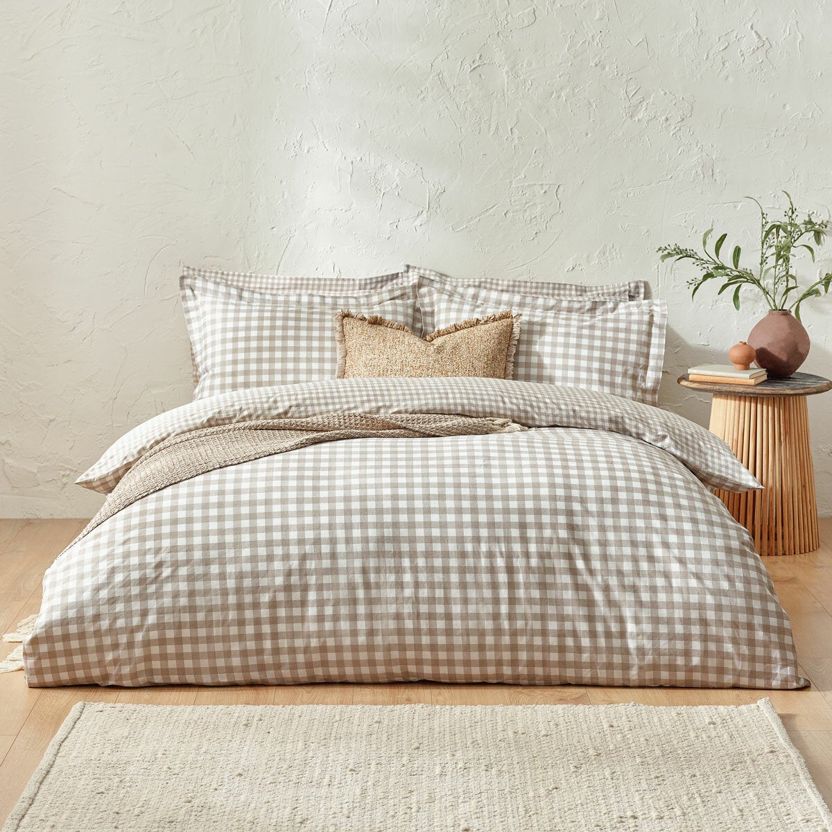 Yard Barton Natural Gingham Double Duvet Cover Set 100% Cotton 144TC Pillowcase