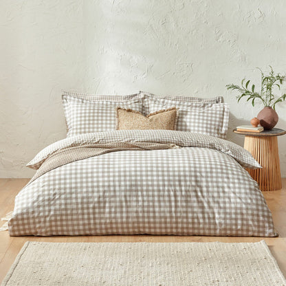 Yard Barton Natural Gingham Double Duvet Cover Set 100% Cotton 144TC Pillowcase
