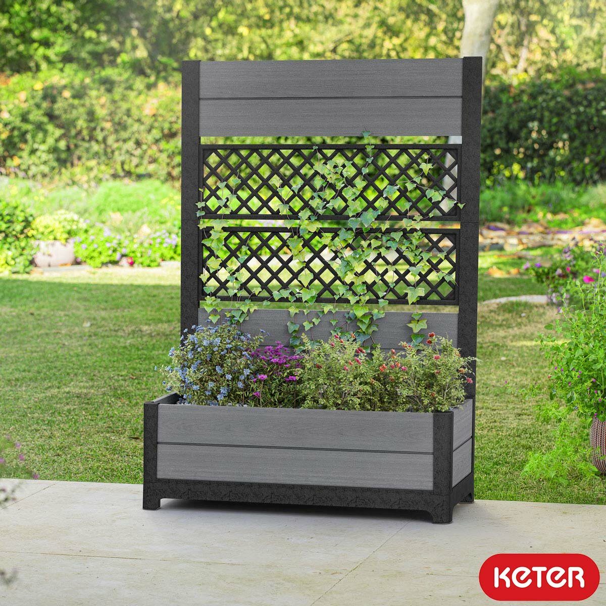 Keter Cortina Tulip Privacy Screen Planter Grey Resin Outdoor Garden 156cm