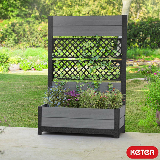 Keter Cortina Tulip Privacy Screen Planter Grey Resin Outdoor Garden 156cm