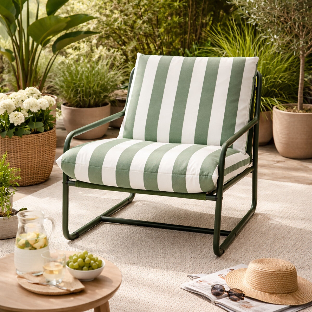 KETTLER Cloud Relaxer Chair FY26 Green Stripe Steel Garden Lounger Cushioned