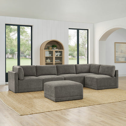 Thomasville Fallon Grey Modular Fabric Sofa 6 Piece Set Pocket Coil Ottoman