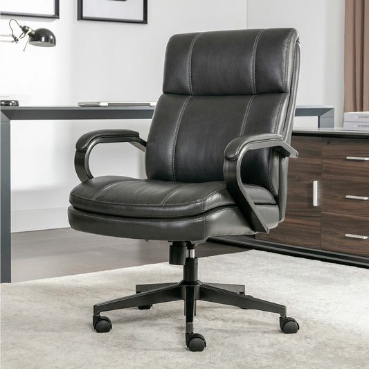 True Innovations Mid Back Manager Office Chair Grey Memory Foam PU Leather