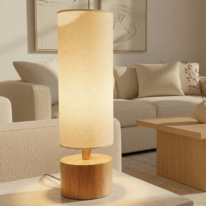 Adesso Brayden Wood Table Lamp Natural Linen Shade Bedroom Bedside Light