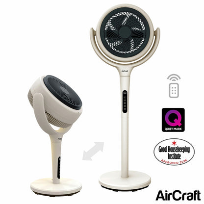 AirCraft LUME 2-in-1 Air Circulator Desk Pedestal Fan Remote LED White 26W