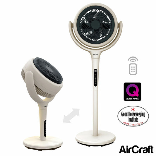 AirCraft LUME 2-in-1 Air Circulator Desk Pedestal Fan Remote LED White 26W