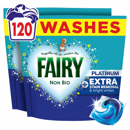 Fairy Platinum+ Non Bio Laundry Pods Capsules 120 Wash Extra Stain Removal