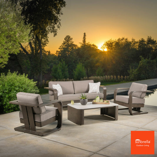 SunVilla Gibson 4PC Deep Seating Set Aluminium Sunbrella Garden Furniture Grey
