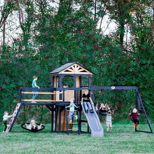 Backyard Discovery Timber Crossing Wooden Playcentre and Swing Set FSC Wood