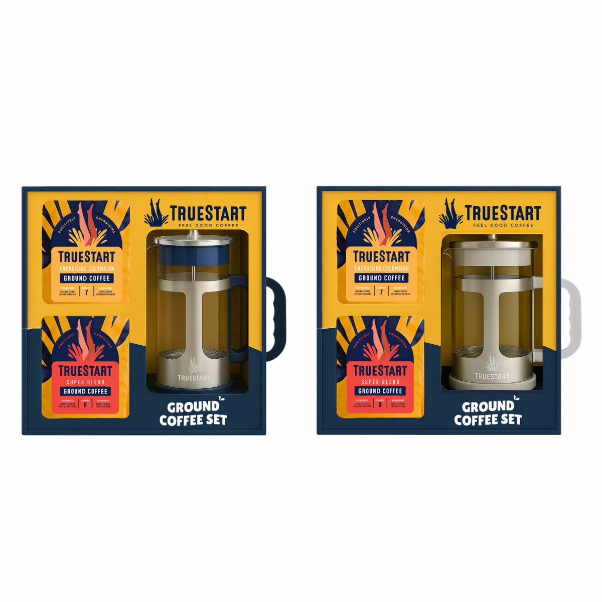 TrueStart 8 Cup Cafetiere 1L & 2x200g Arabica Ground Coffee Gift Set Bundle