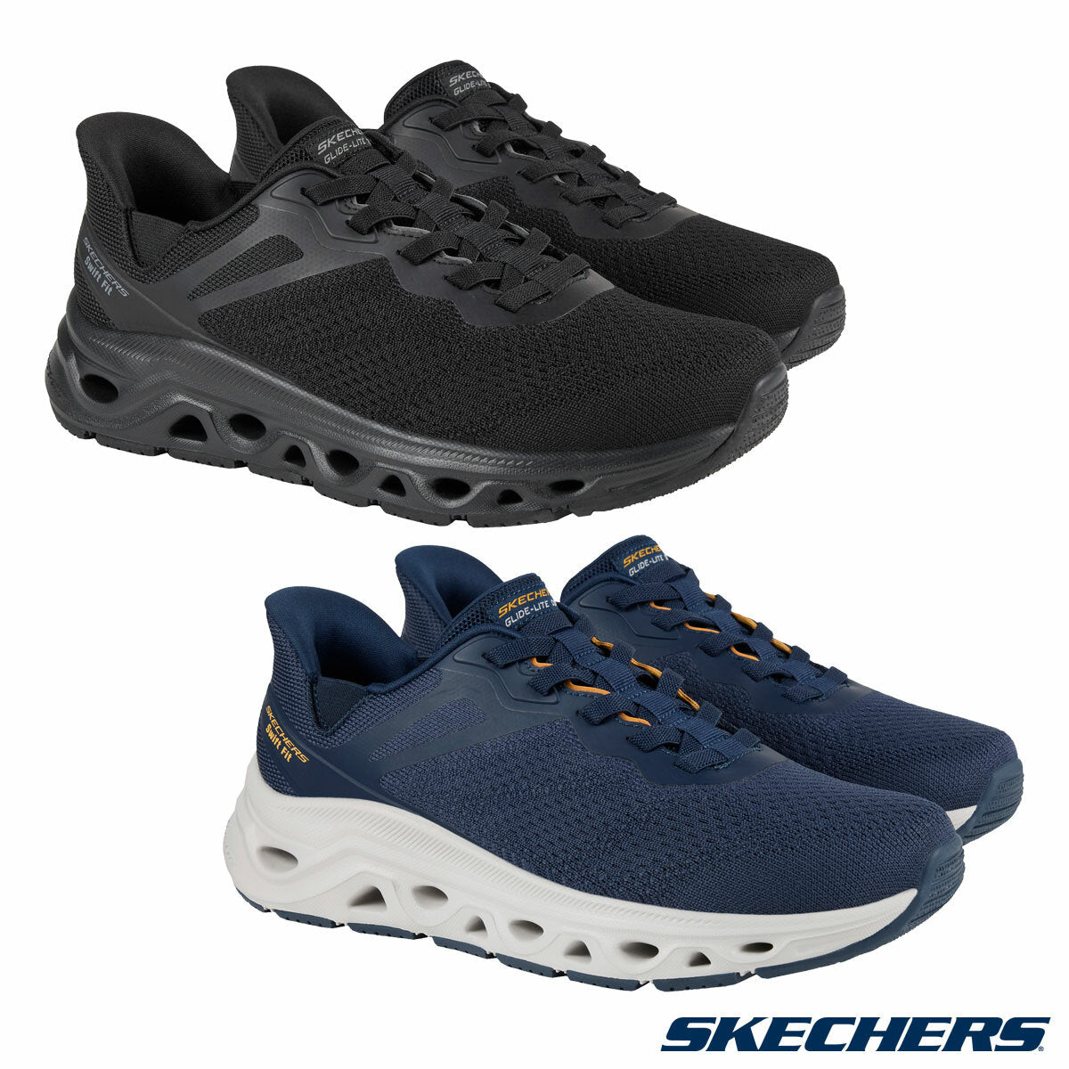 Skechers Mens Glide Step Swift Fit Slip On Trainer Shoe Black Navy Size 7-12