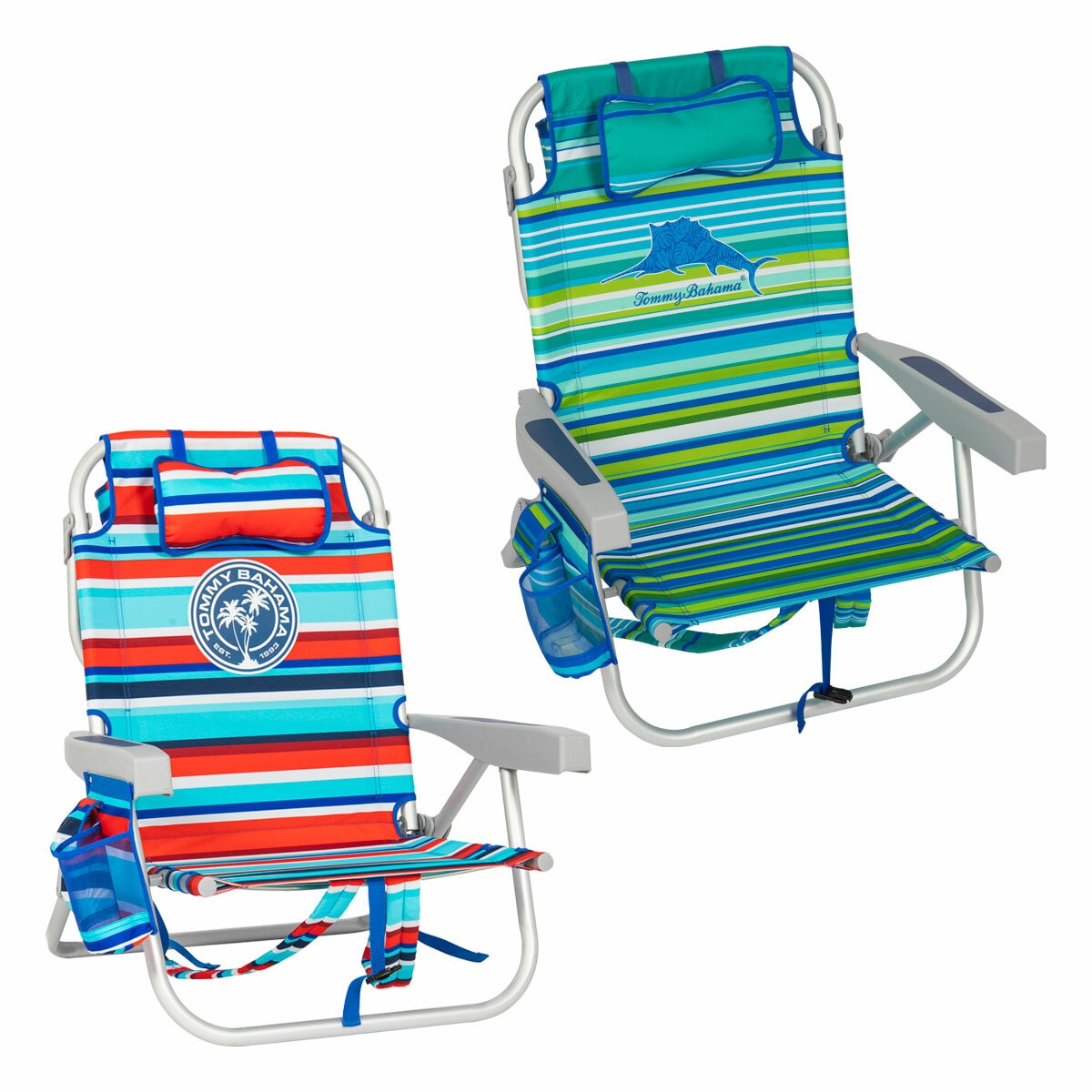 Tommy Bahama Backpack Beach Chair Aluminium 5-Position Reclining Blue Polyester