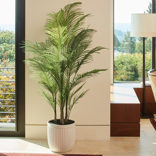CGH Artificial Palm Tree 6.5FT Faux Plant Green Ribbed Planter Indoor 200cm