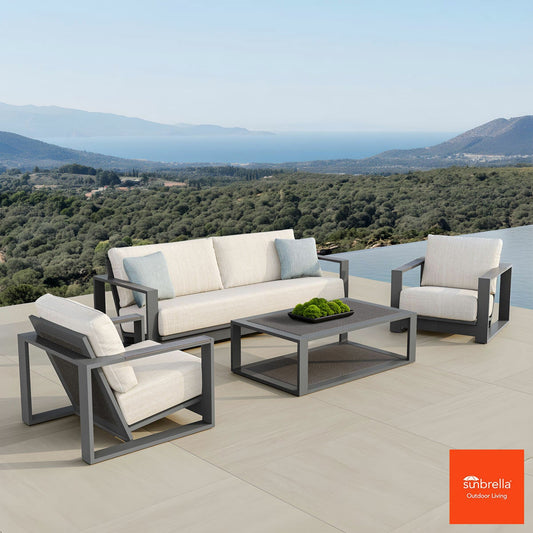 Foremost Milan Deep Seating Garden Patio Set Aluminium Wicker Cream Cover 4PCS