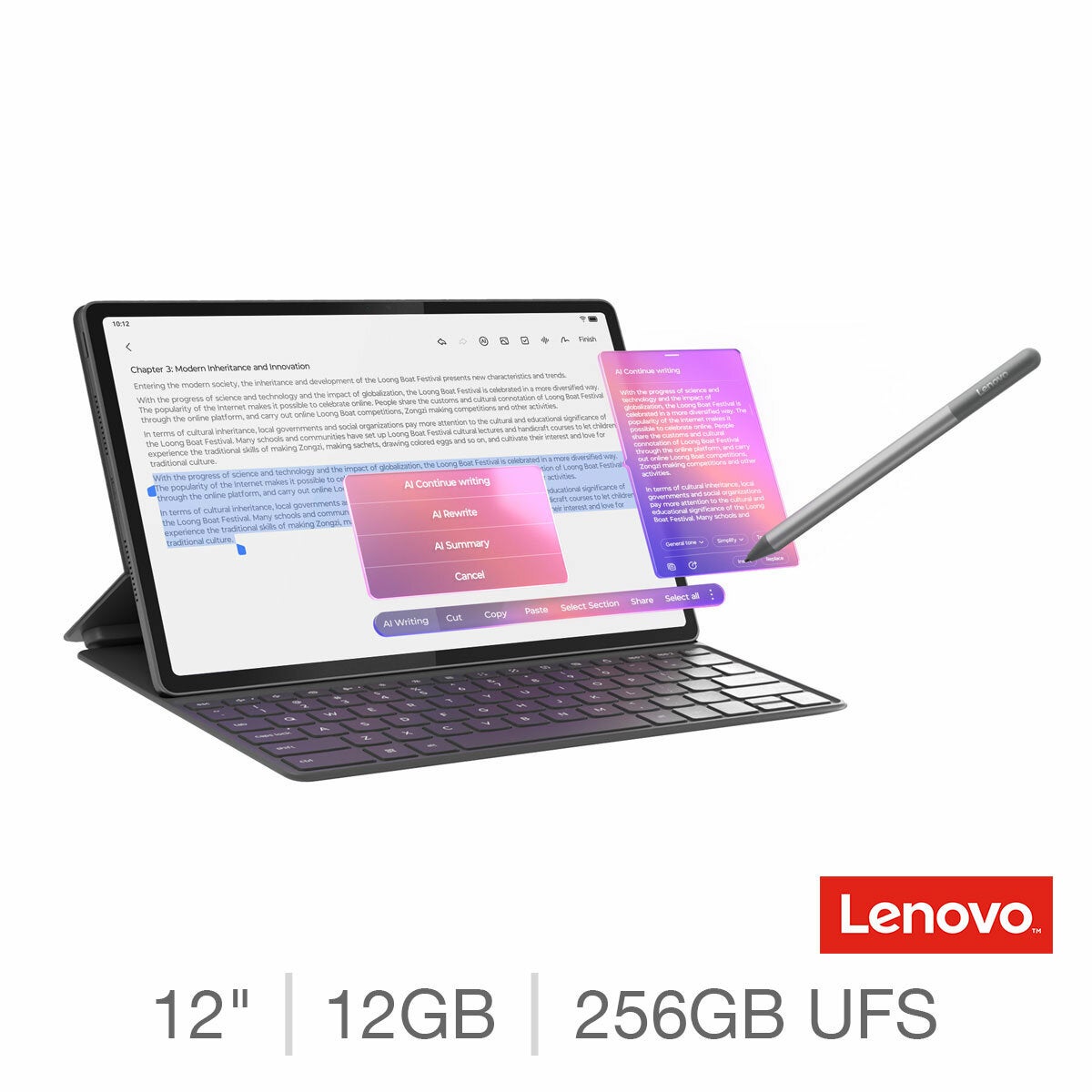 Lenovo Tab Plus 12.1" 2.5K Tablet 12GB 256GB Android 15 with Pen Keyboard