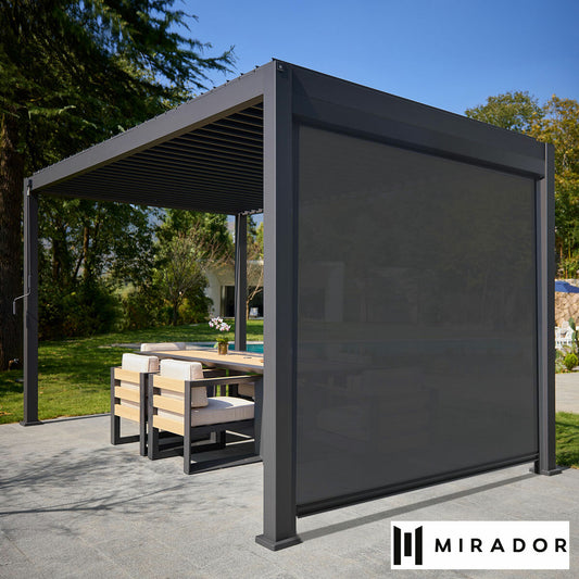 Mirador Pull Down Blind 8ft Grey Pergola Waterproof Aluminium Outdoor Screen