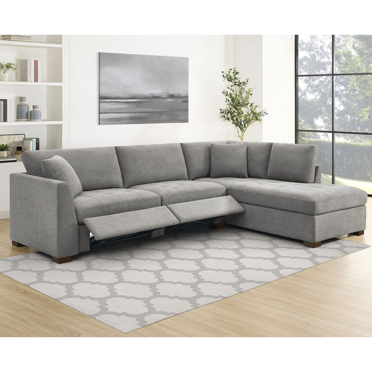 Thomasville Miles Grey Fabric Corner Sofa Power Footrests Right Hand Facing RHF