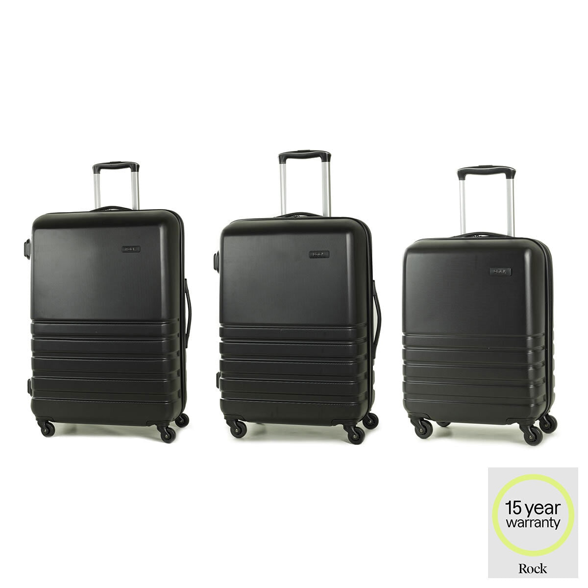 Rock Byron 3 Piece Hardside Luggage Set ABS Spinner TSA Lock Black Suitcases