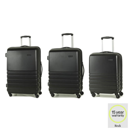 Rock Byron 3 Piece Hardside Luggage Set ABS Spinner TSA Lock Black Suitcases