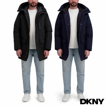 DKNY Men's Down Parka Jacket Padded Winter Coat Navy Blue Black Various Sizes