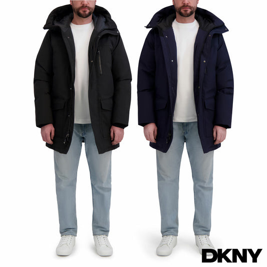 DKNY Men's Down Parka Jacket Padded Winter Coat Navy Blue Black Various Sizes