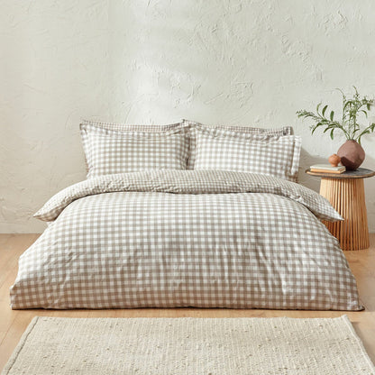 Yard Barton Natural Gingham Double Duvet Cover Set 100% Cotton 144TC Pillowcase