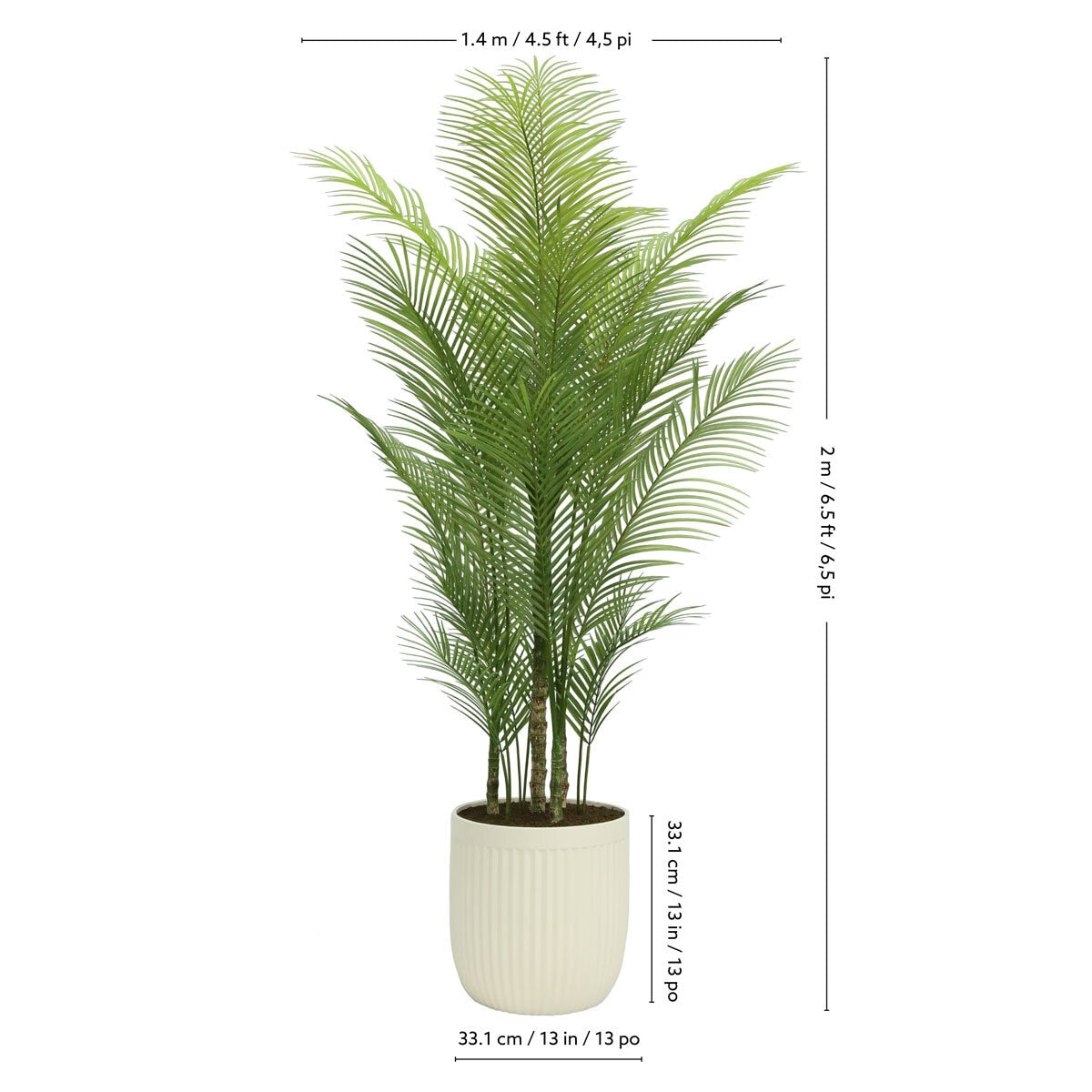 CGH Artificial Palm Tree 6.5FT Faux Plant Green Ribbed Planter Indoor 200cm