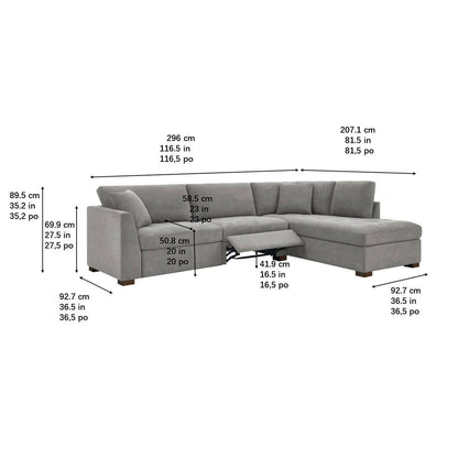 Thomasville Miles Grey Fabric Corner Sofa Power Footrests Right Hand Facing RHF