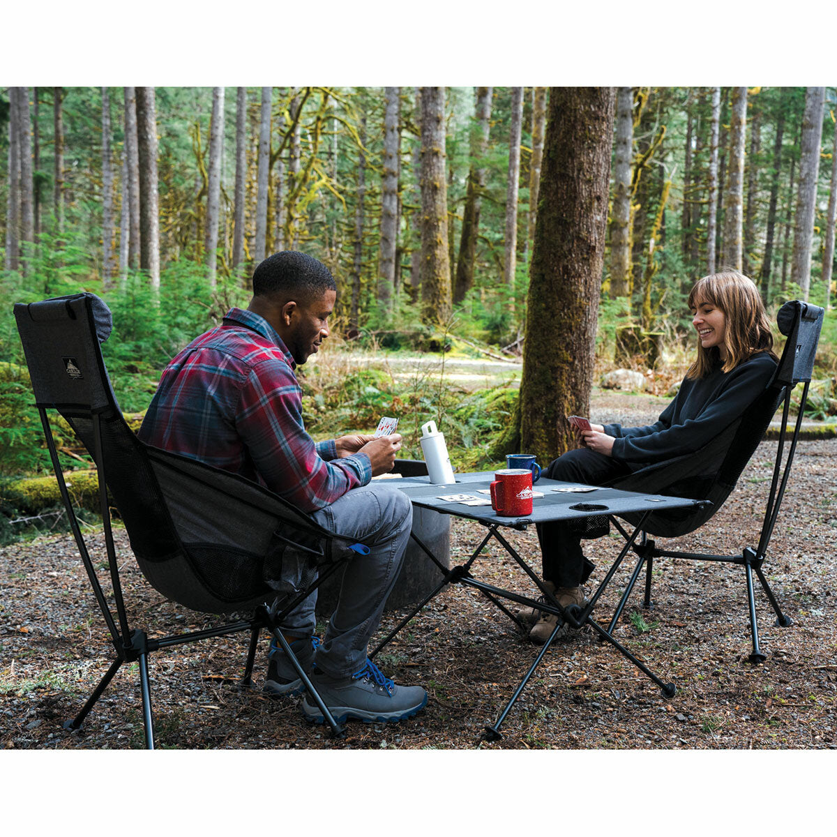 Cascade Mountain Tech Ultralight Collapsible Camping Table Blue Cup Holders