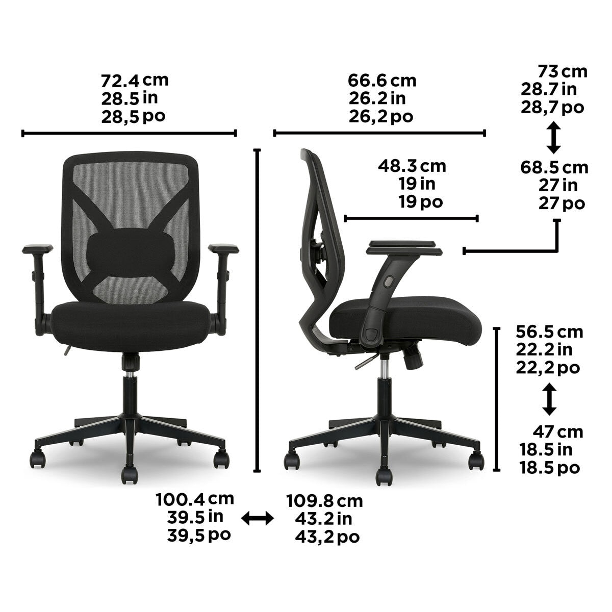 True Innovations Mesh Back Office Chair Flip Up Arms Lumbar Support Black Seat