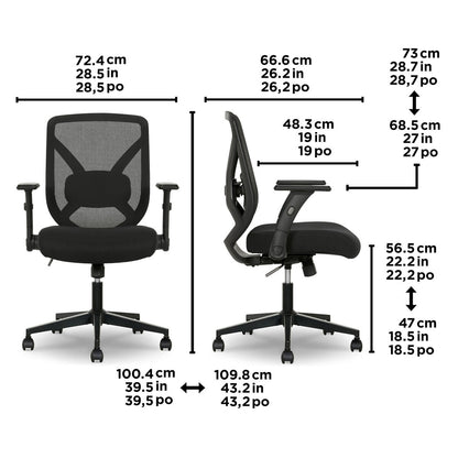 True Innovations Mesh Back Office Chair Flip Up Arms Lumbar Support Black Seat