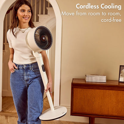 AirCraft AirLume Pedestal Fan Cordless Corded 12 Speed Stone White Remote