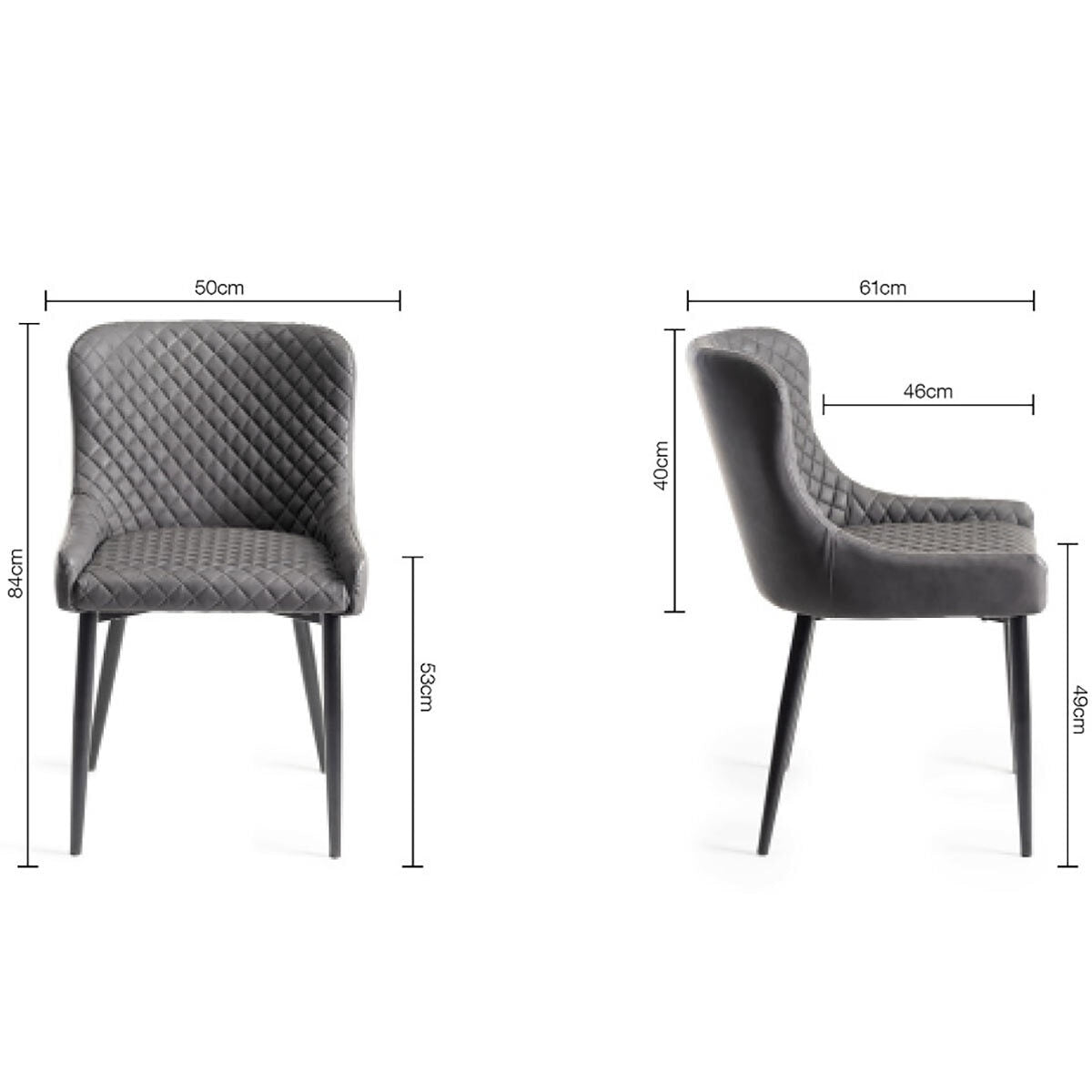 Bentley Designs Finch Grey Faux Leather Diamond Stitch Dining Chairs 2 Pack