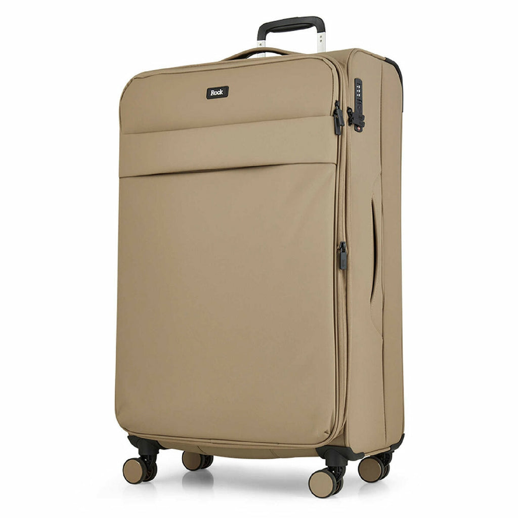 Rock Harper 3PC Softside Luggage Set Beige Expandable TSA Lock