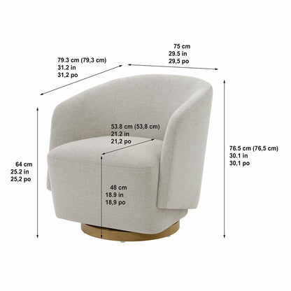 Henredon Murphy Light Grey Fabric Swivel Barrel Chair 360 Degree Pedestal