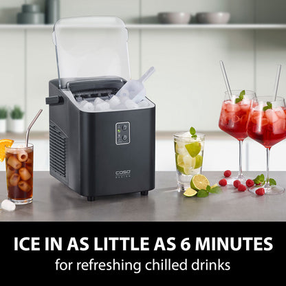 Caso IceChef Compact Ice Cube Maker 1L Tank 500g/Hr Two Sizes Black 26.5cm
